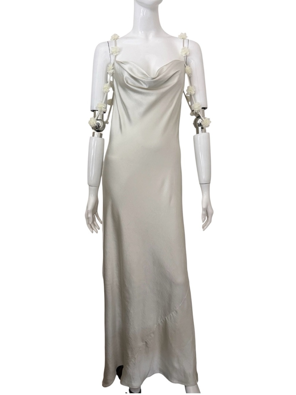 Caroline Constas Pale Green Floral-Embellished Cowl Maxi Dress